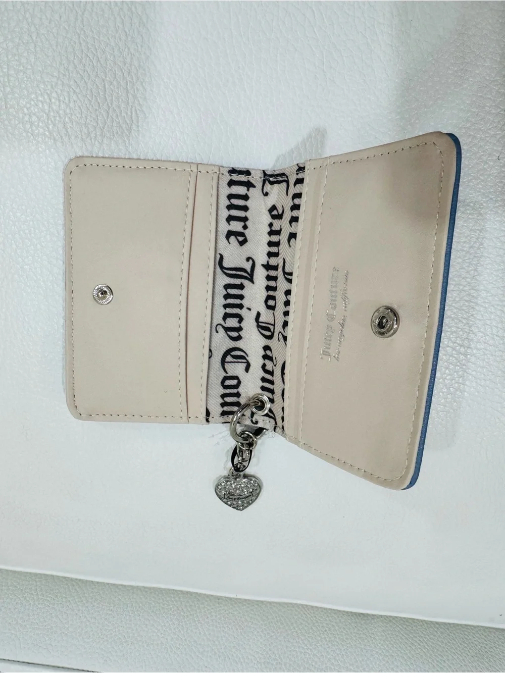 Blue Juicy Couture Card Holder Wallet with silver Heart Charm new